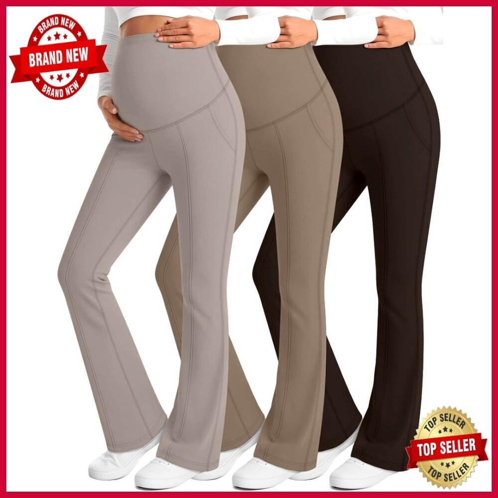3 Pack Maternity Yoga Pants Over Belly Stretchy Wide Leg Lounge Trousers Pocket